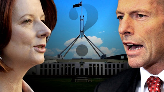 Julia Gillard and Tony Abbott face off across Parliament House