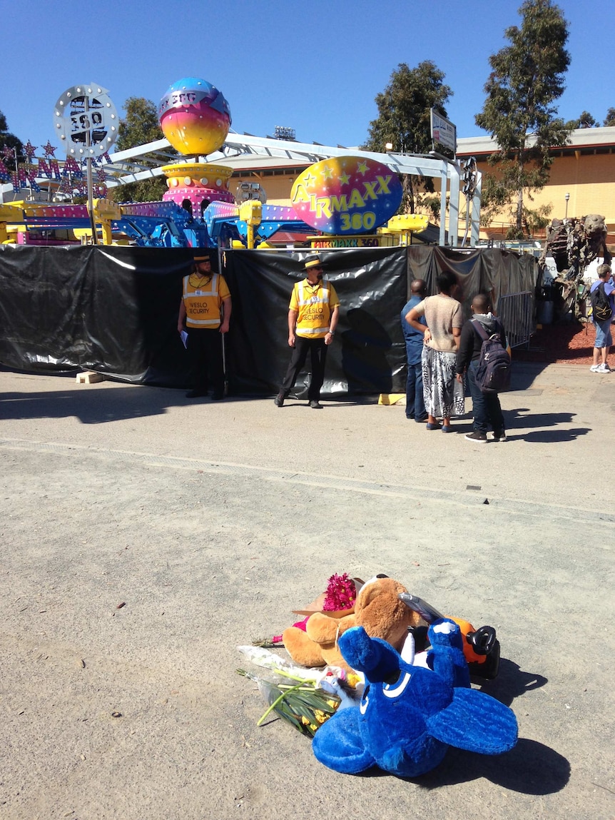 Showgoers set up a memorial for eught-year-old killed at Royal Adelaide Show