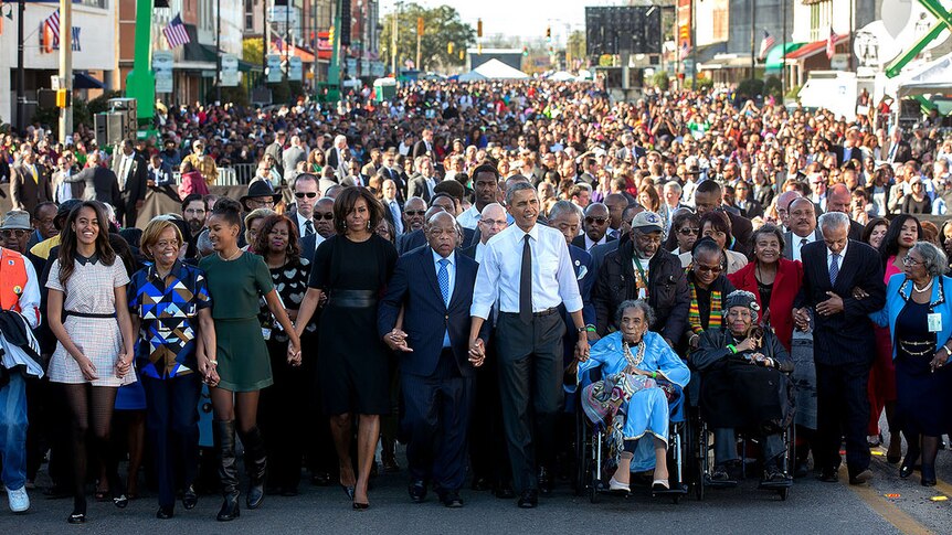 President Barack Obama marches from Selma