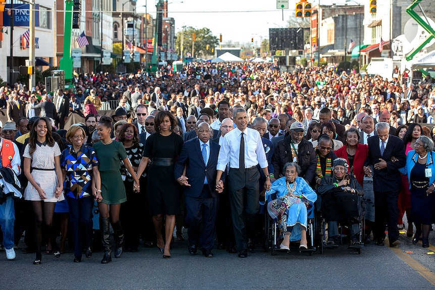 President Barack Obama marches from Selma