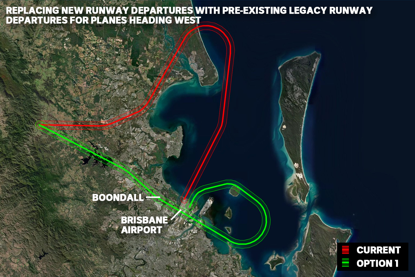 Replacing new runway departures with pre-existing legacy runway departures for planes heading west