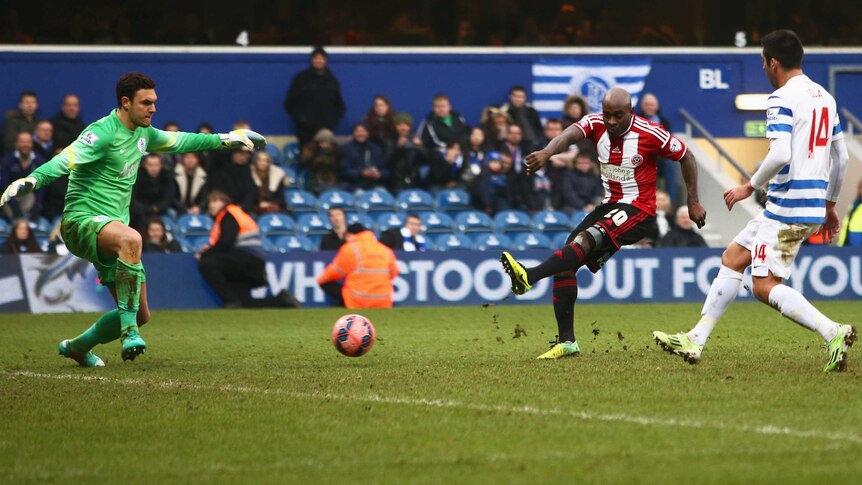 Sheffield United's Jamal Campbell-Ryce scores in the FA Cup match against QPR on January 4, 2015.
