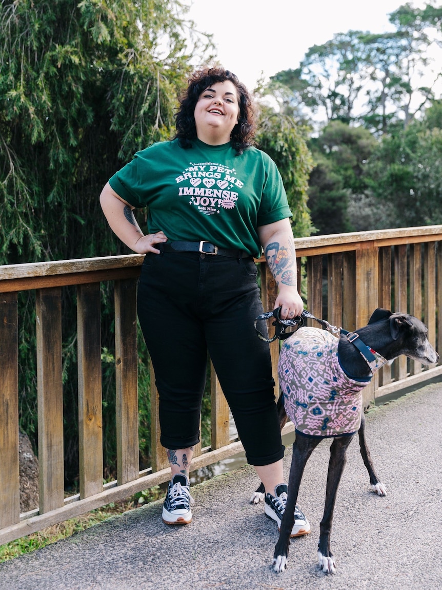 Rose McAlister poses with her greyhound