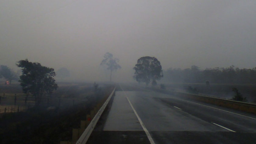 Smoke over the Midland Highway in Tasmania.