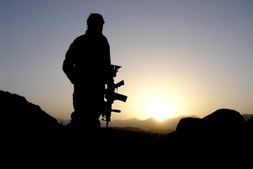 A silhouette of a soldier.