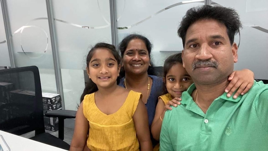 Nades, Priya and their two daughters, Kopika and Tharnicaa in Perth via Facetime.