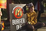 'Burger off' placard - a protest against McDonalds
