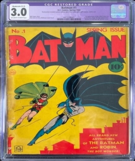 A comic book cover with Batman and Robin on it. 