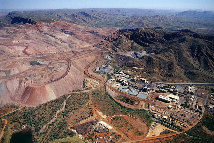 An aerial view of an open-cut mine