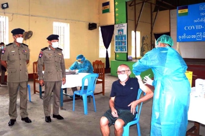 Australian economist Sean Turnell during gets a covid vaccine during his imprisonment in Myanmar