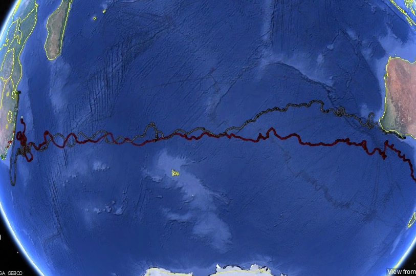 Image of the globe and squiggly line from South Africa to the south west of Australia.