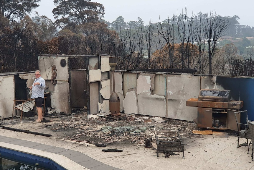 Bushfire destroyed pool area of James Findlay's family home in Surf Beach, Batemans Bay