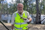 A man in hi-vis vest, with sick duck in one hand