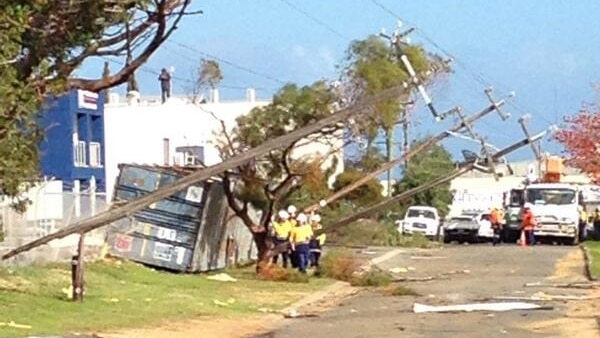 Power poles snapped at the base in O'Connor during storm