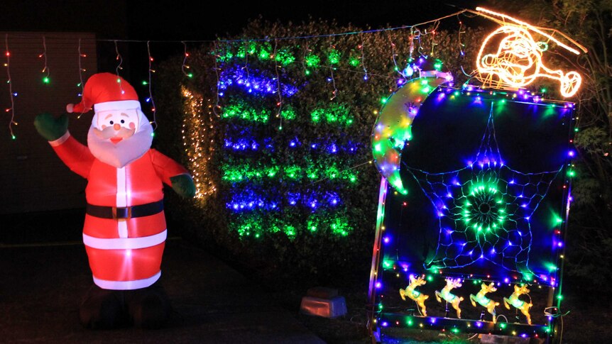 Inflatable Santa and lights