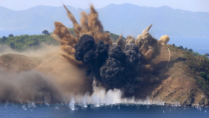 A large explosion in North Korea as part of a military drill.