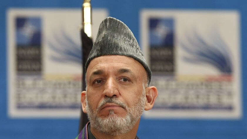 Afghan President Hamid Karzai at the NATO summit in Bucharest on April 3, 2008