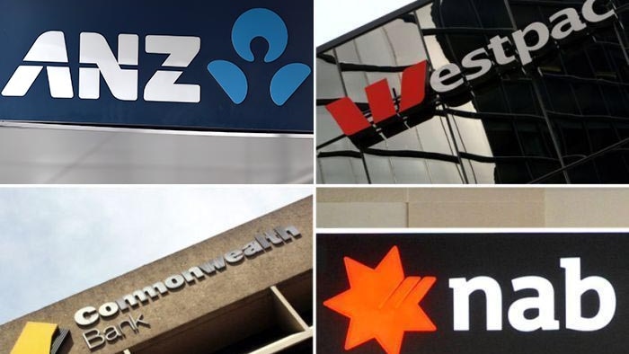 A composite image showing the logos of ANZ, NAB, CBA and Westpac banks.