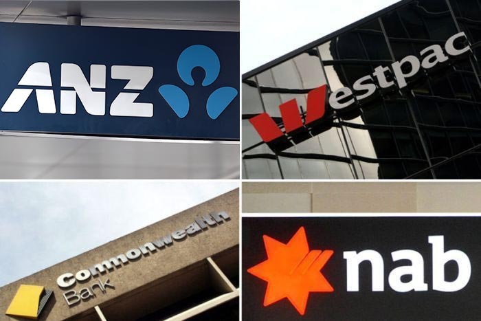 A composite image showing the logos of ANZ, NAB, CBA and Westpac banks.