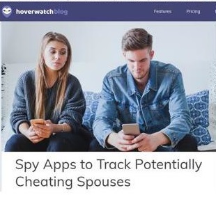 An advertisement to track a partner's phone use from the website hoverwatch
