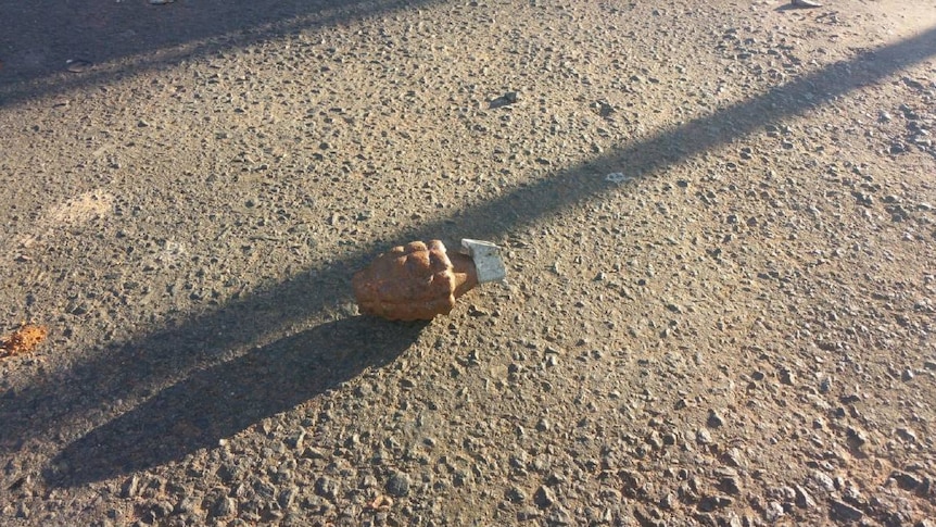 A grenade found in the middle of the road in Griffith.