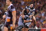 The Cowboys' Johnathan Thurston reacts after his winning field goal against Brisbane at Lang Park.