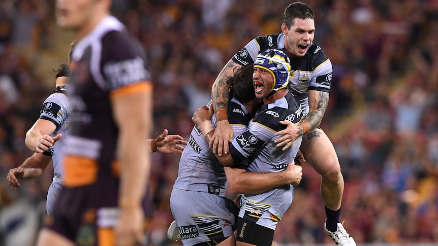 The Cowboys' Johnathan Thurston reacts after his winning field goal against Brisbane at Lang Park.