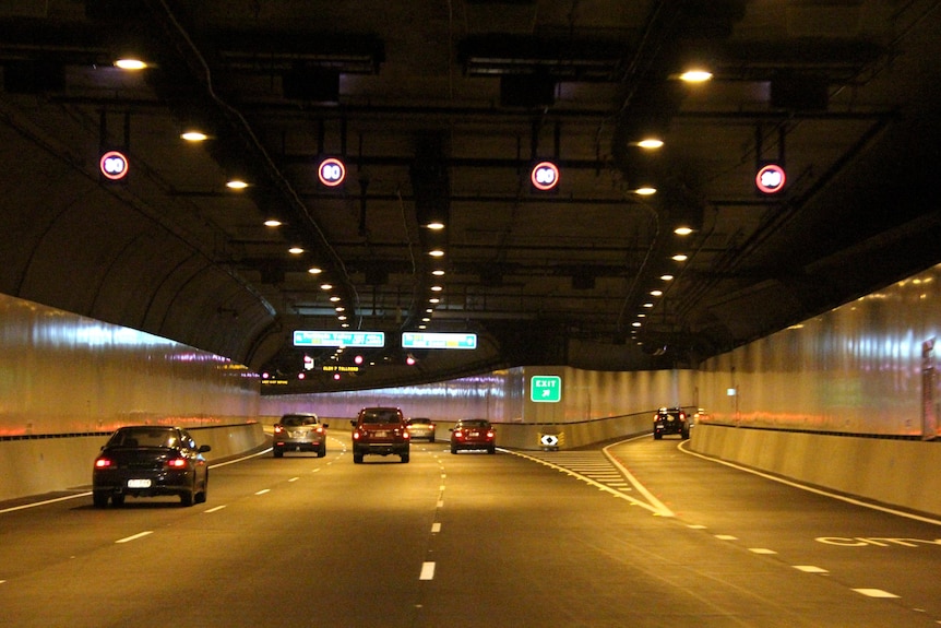 A car exits the Airport Link tunnel in Brisbane.