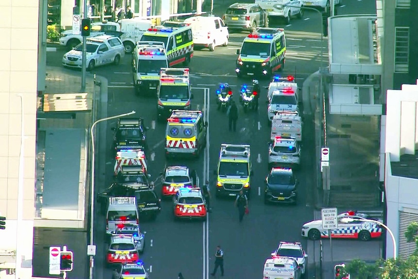 fEmergecny services at Bondi Junction on 130424 when a man fatally stabbed six people inside the centre