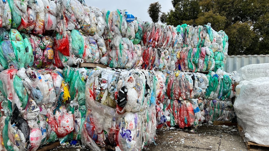 bales of redcycle plastics at replas site in ballarat