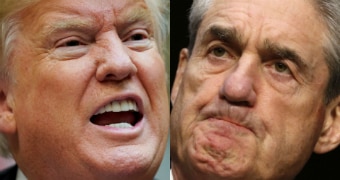 A composite image of Robert Mueller and Donald Trump.