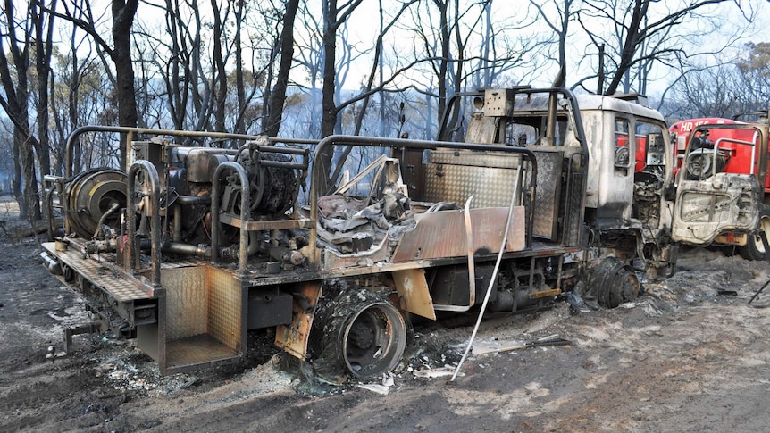 Burnt out fire truck near Albany