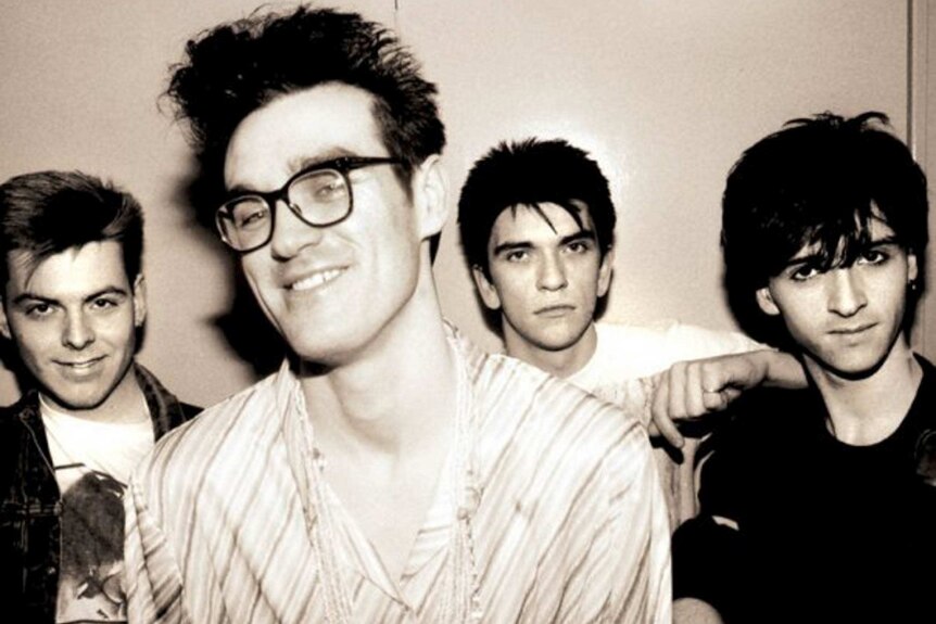 British rock band The Smiths in a 1980s photo.