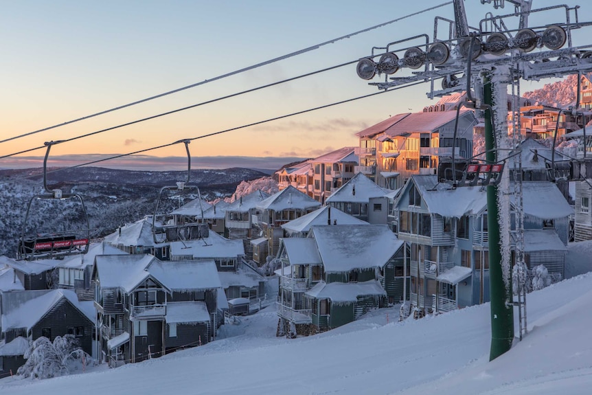 Mount Hotham village at sunset.