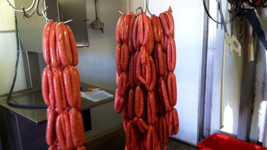 Fresh sausages made at Undoolya Station in the Northern Territory.