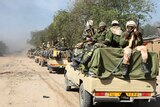 Chadian soldiers patrol Nigerian town of Gamboru