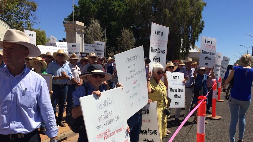 Protestors line the streets at Charleville vegetation management hearing