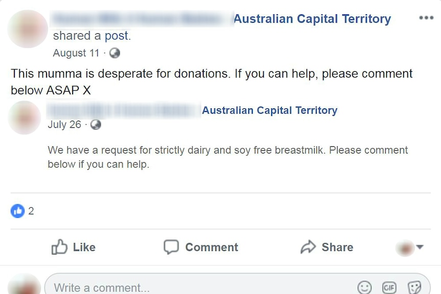 A post alerts members that a mother is desperate for milk donations.