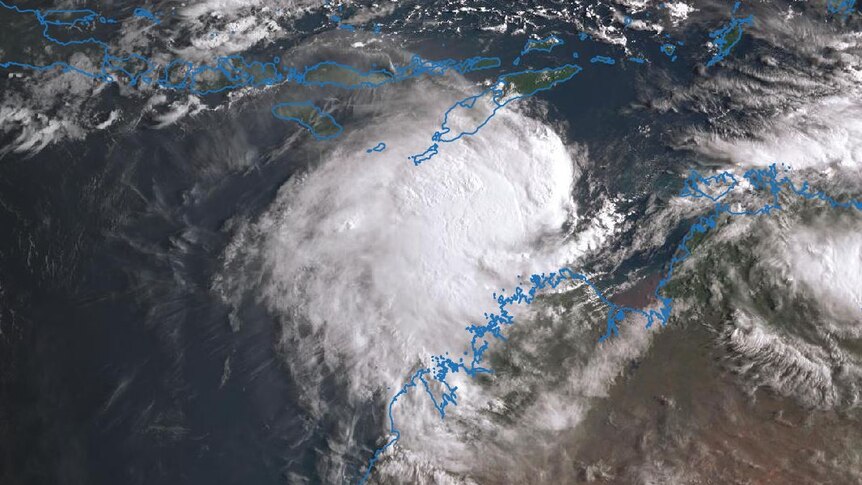 A satellite image showing cyclone wallace off western australia's coast.