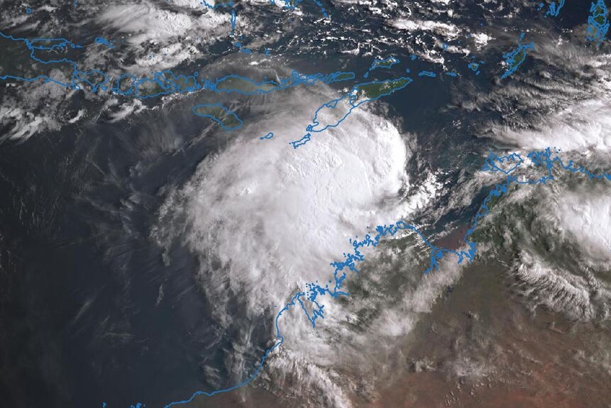 A satellite image showing cyclone wallace off western australia's coast.