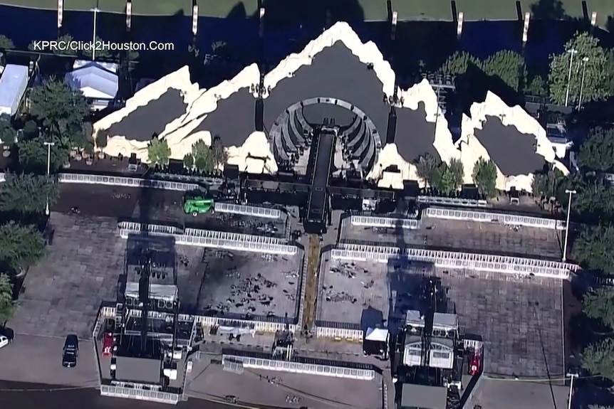 The main stage at Astroworld seen from above the morning after the crush