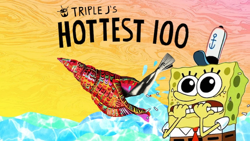 The Hottest 100 2018 countdown artwork with a nail biting Spongebob