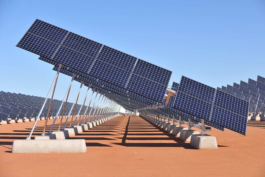 Solar panels at the Uterne solar power station near Alice Springs