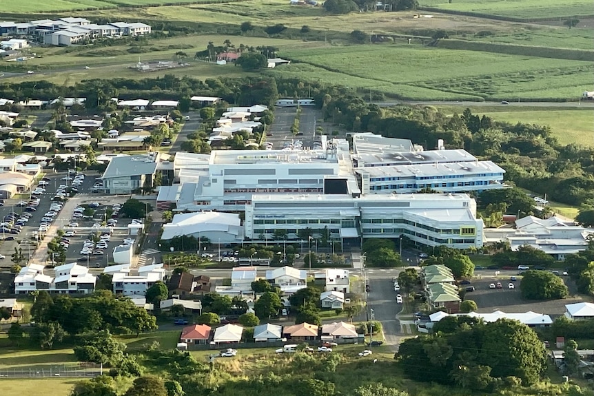 The Mackay Base Hospital seen from an airplane window.