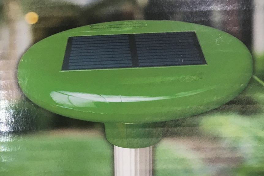 A solar-powered snake repellent device pictured in a story about snake-proofing your home.