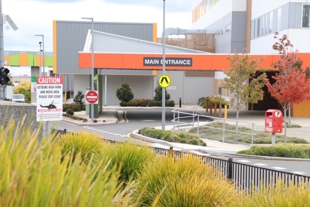 The main entrance to the North West Regional Hospital, Burnie, Tasmania, April 2020.