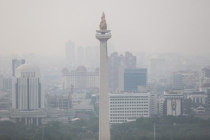 The polluted air captured in the Monas monument in Jakarta on 11 August 2023.