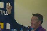 Melbourne Storm coach Craig Bellamy gives the finger to his team during a win over Wests Tigers.