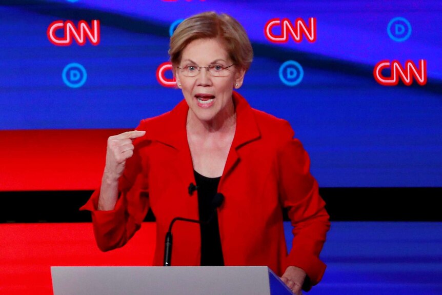 US Senator Elizabeth Warren at the first night of the second 2020 Democratic US presidential debates