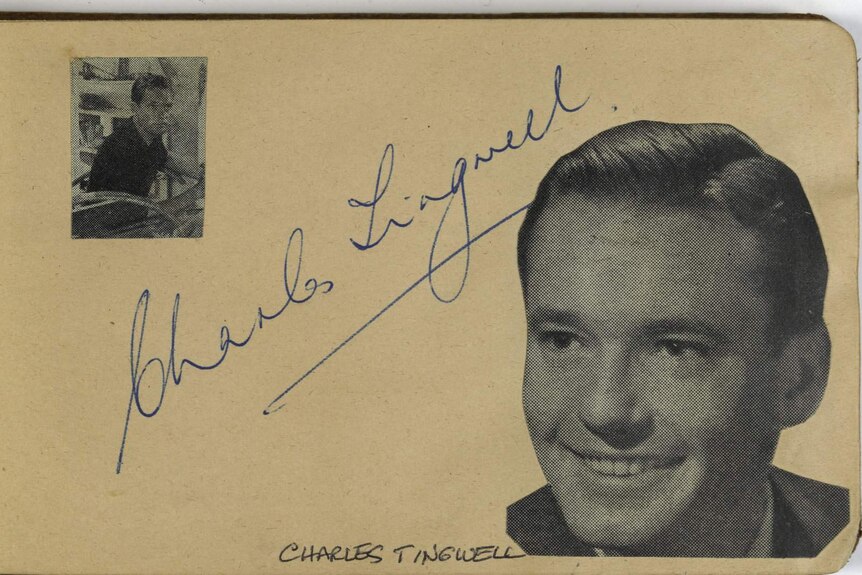 Charles Tingwell's signature in Lesley Cansdell's autograph book.